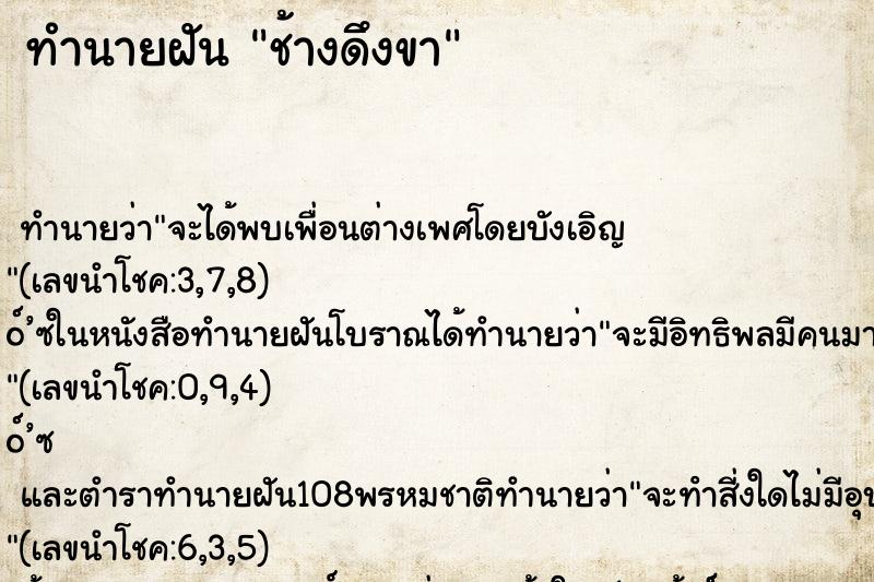 ทำนายฝันช้างดึงขา ทำนายฝันทำนายฝันช้างดึงขา