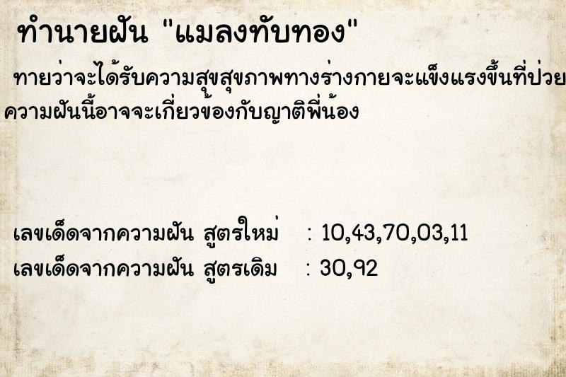 ทำนายฝันแมลงทับทอง ทำนายฝันทำนายฝันแมลงทับทอง