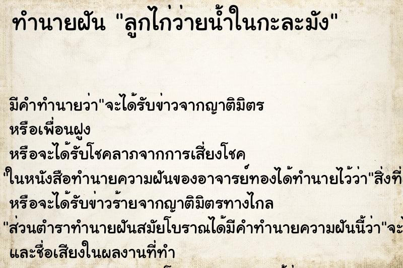 ทำนายฝันทำนายฝันลูกไก่ว่ายน้ำในกะละมัง
