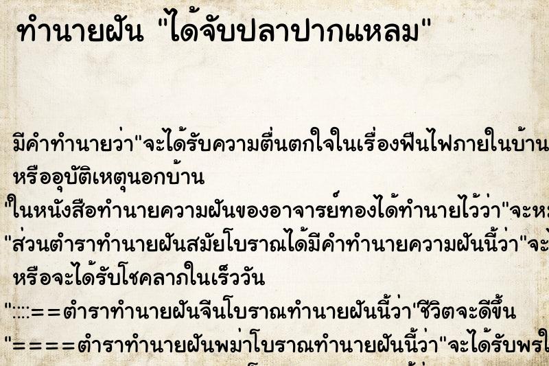 ทำนายฝันทำนายฝันได้จับปลาปากแหลม