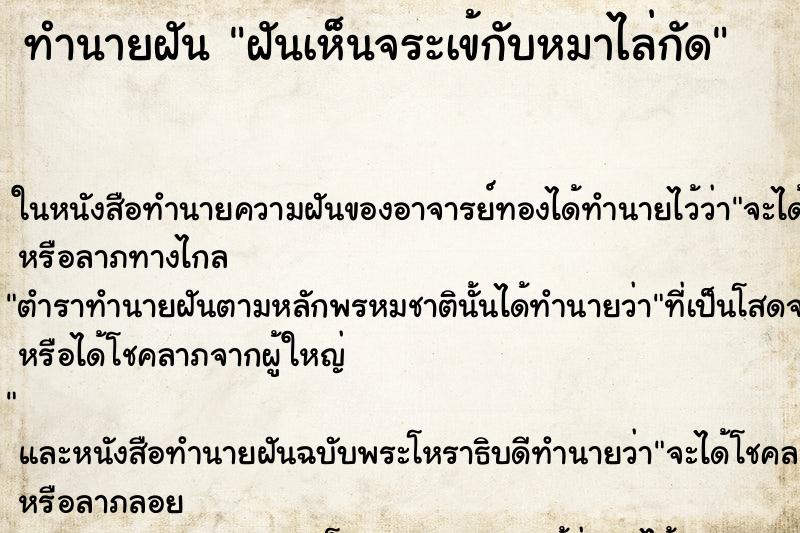 ทำนายฝันฝันเห็นจระเข้กับหมาไล่กัด ทำนายฝันทำนายฝันฝันเห็นจระเข้กับหมาไล่กัด