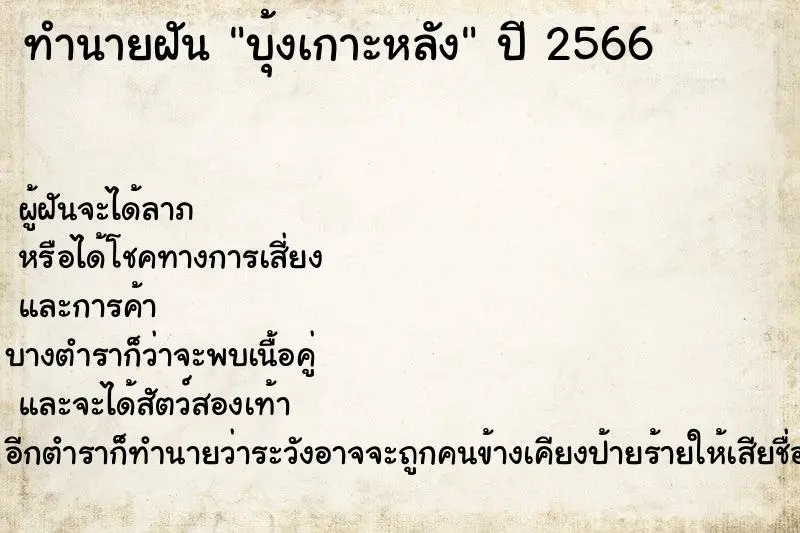 ทำนายฝัน บุ้งเกาะหลัง ทำนายฝัน บุ้งเกาะหลัง