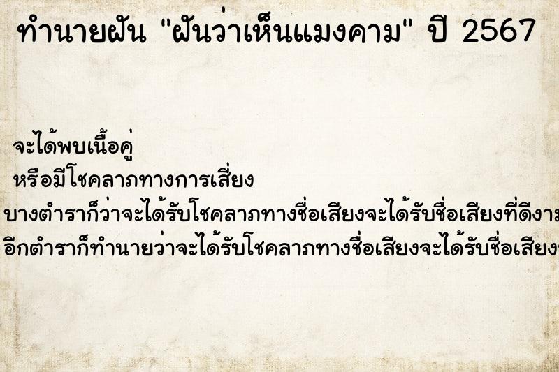 ทำนายฝัน ฝันว่าเห็นแมงคาม ทำนายฝัน ฝันว่าเห็นแมงคาม