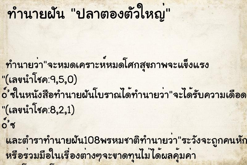 ทำนายฝัน ปลาตองตัวใหญ่ ทำนายฝัน ปลาตองตัวใหญ่