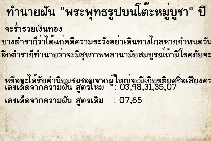 ทำนายฝัน พระพุทธรูปบนโต๊ะหมู่บูชา