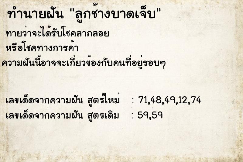 ทำนายฝันทำนายฝันลูกช้างบาดเจ็บ