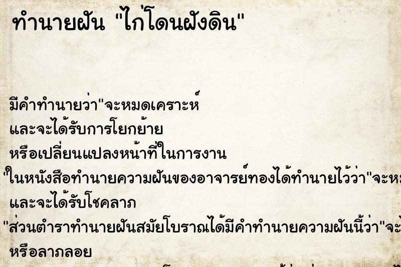 ทำนายฝันทำนายฝันไก่โดนฝังดิน