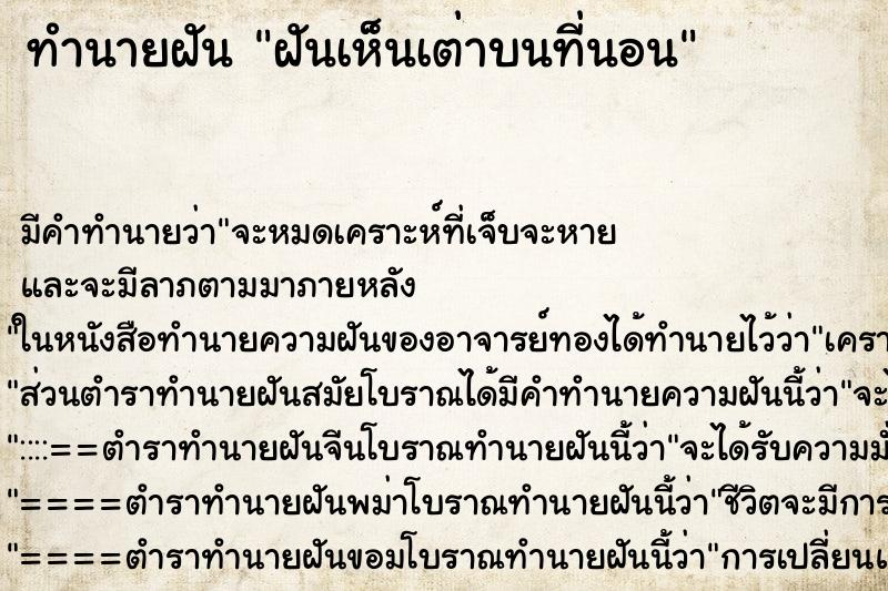 ทำนายฝัน ฝันเห็นเต่าบนที่นอน ทำนายฝัน ฝันเห็นเต่าบนที่นอน