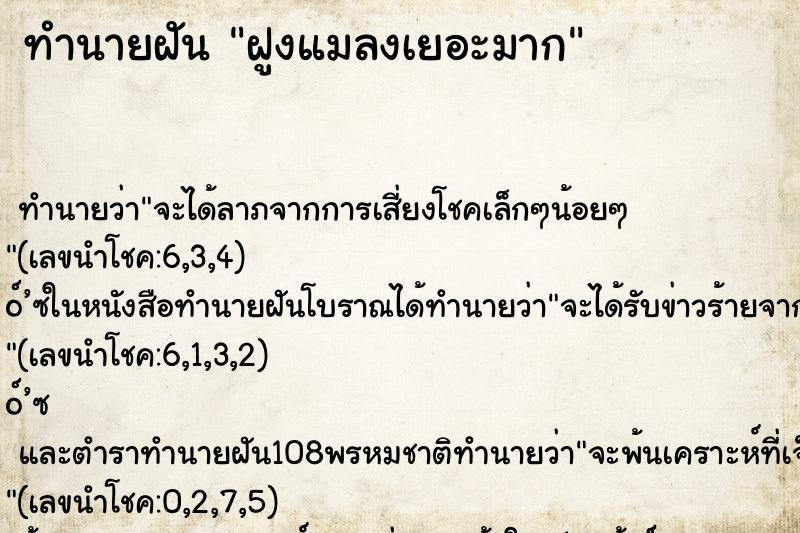ทำนายฝัน ฝูงแมลงเยอะมาก ทำนายฝัน ฝูงแมลงเยอะมาก