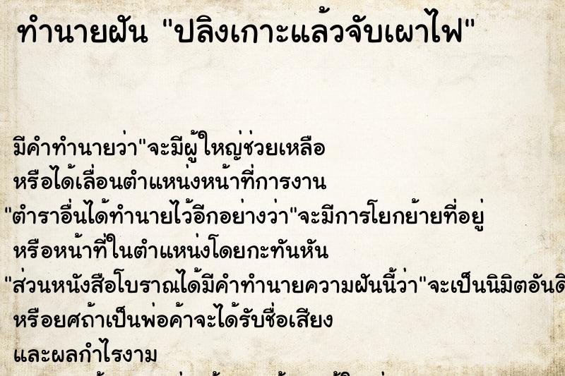ทำนายฝัน ปลิงเกาะแล้วจับเผาไฟ ทำนายฝัน ปลิงเกาะแล้วจับเผาไฟ