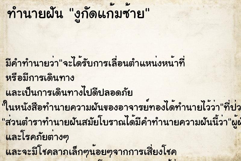 ทำนายฝัน งูกัดแก้มซ้าย ทำนายฝัน งูกัดแก้มซ้าย