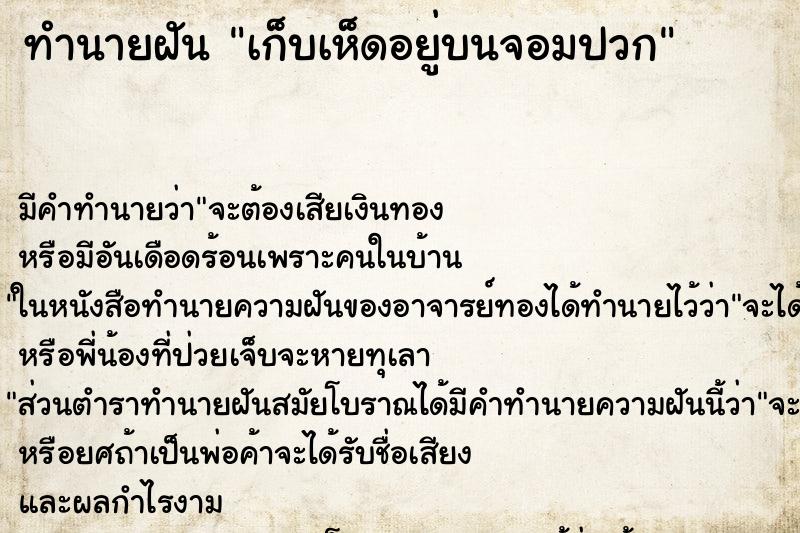 ทำนายฝันเก็บเห็ดอยู่บนจอมปวก ทำนายฝันทำนายฝันเก็บเห็ดอยู่บนจอมปวก