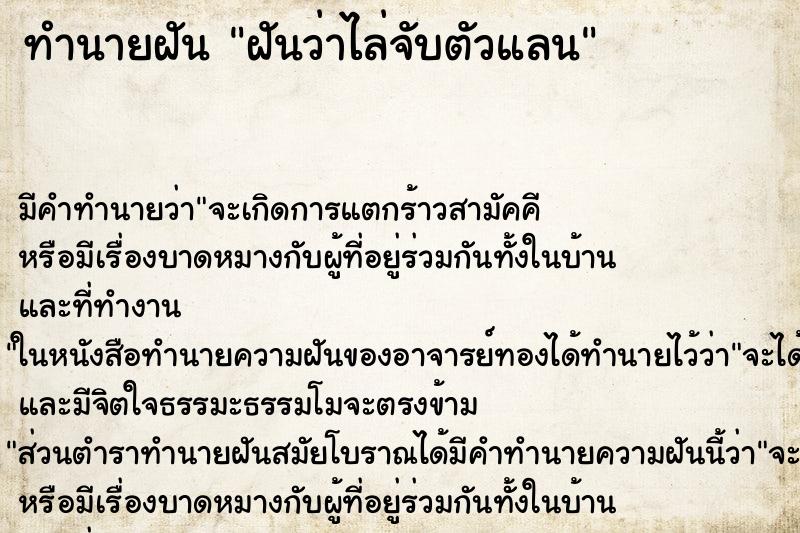 ทำนายฝัน ฝันว่าไล่จับตัวแลน ทำนายฝัน ฝันว่าไล่จับตัวแลน