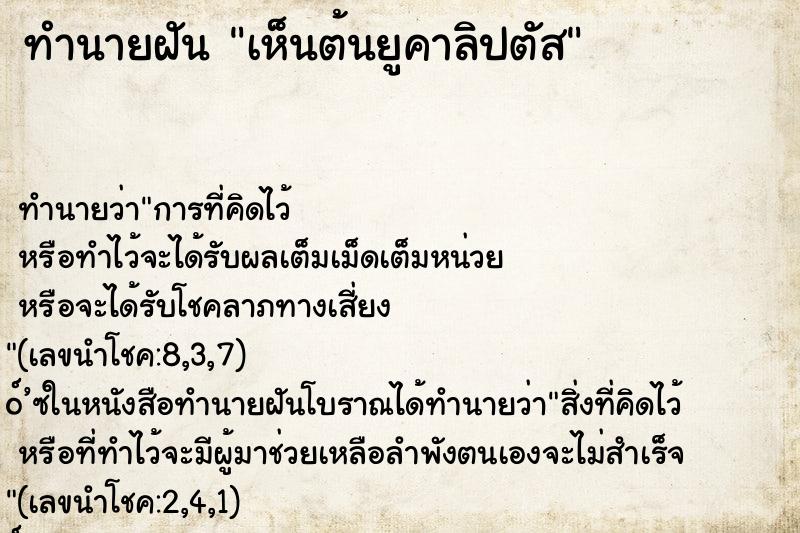 ทำนายฝัน เห็นต้นยูคาลิปตัส