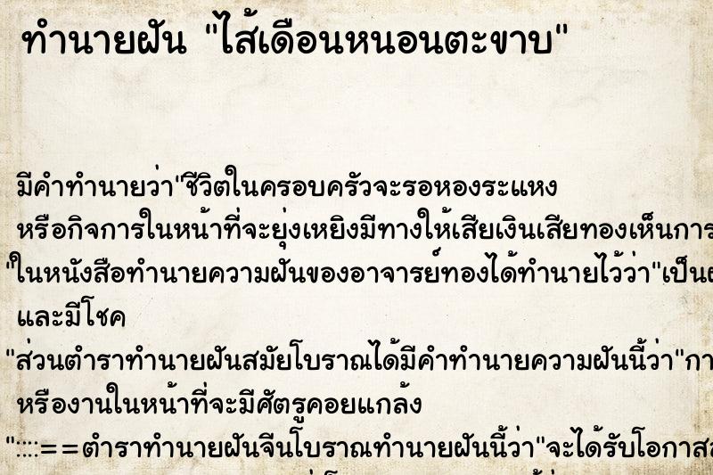 ทำนายฝันทำนายฝันไส้เดือนหนอนตะขาบ