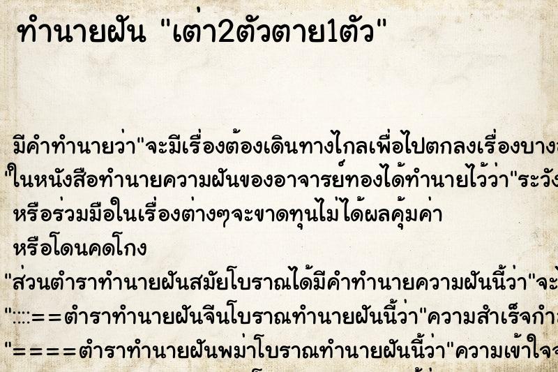 ทำนายฝันเต่า2ตัวตาย1ตัว ทำนายฝันทำนายฝันเต่า2ตัวตาย1ตัว