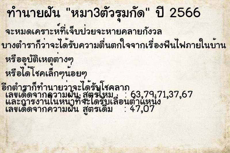 ทำนายฝันหมา3ตัวรุมกัด ทำนายฝันทำนายฝันหมา3ตัวรุมกัด