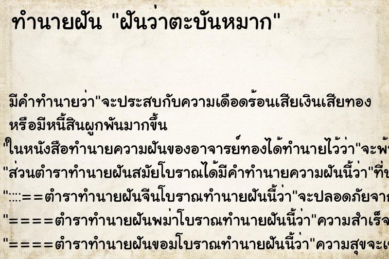 ทำนายฝัน ฝันว่าตะบันหมาก ทำนายฝัน ฝันว่าตะบันหมาก