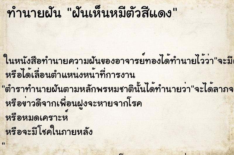 ทำนายฝันฝันเห็นหมีตัวสีแดง ทำนายฝันทำนายฝันฝันเห็นหมีตัวสีแดง