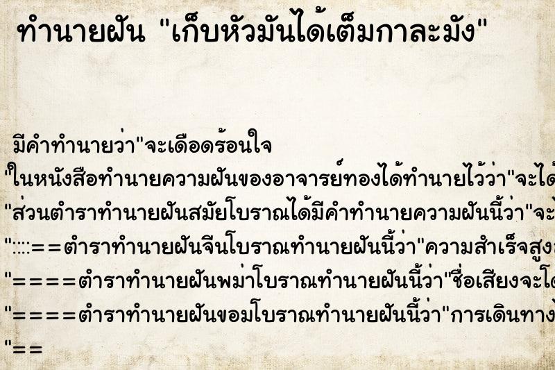 ทำนายฝันทำนายฝันเก็บหัวมันได้เต็มกาละมัง