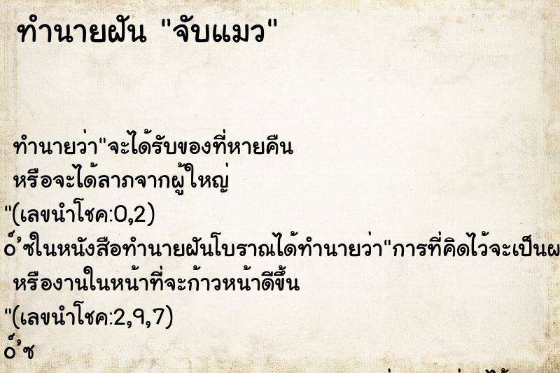 ทำนายฝัน จับแมว