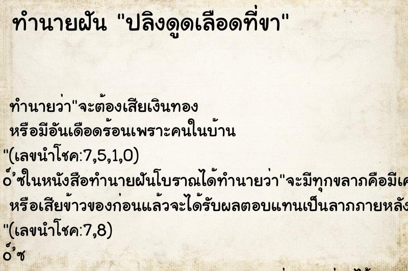 ทำนายฝัน ปลิงดูดเลือดที่ขา