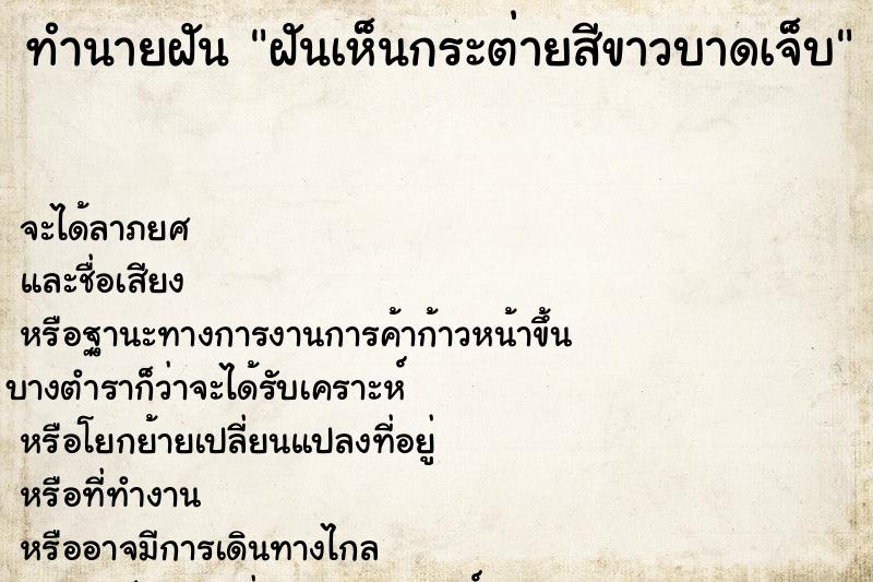 ทำนายฝันฝันเห็นกระต่ายสีขาวบาดเจ็บ ทำนายฝันทำนายฝันฝันเห็นกระต่ายสีขาวบาดเจ็บ