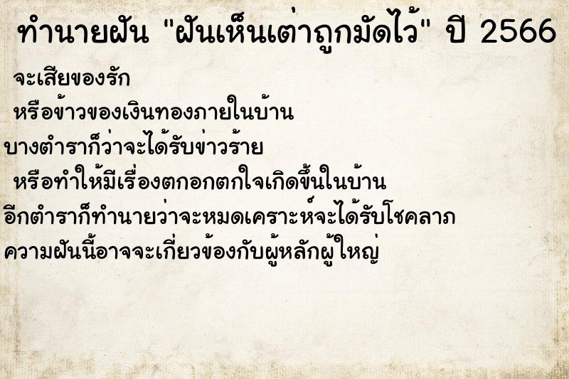 ทำนายฝัน ฝันเห็นเต่าถูกมัดไว้ ทำนายฝัน ฝันเห็นเต่าถูกมัดไว้
