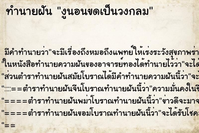 ทำนายฝัน งูนอนขดเป็นวงกลม