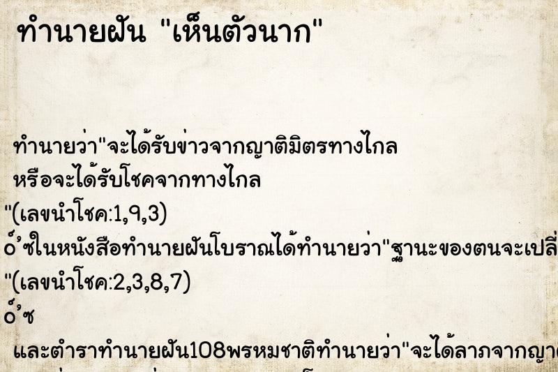 ทำนายฝัน เห็นตัวนาก ทำนายฝัน เห็นตัวนาก