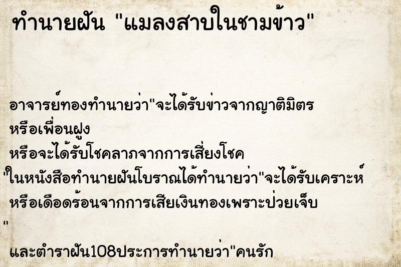 ทำนายฝัน แมลงสาบในชามข้าว