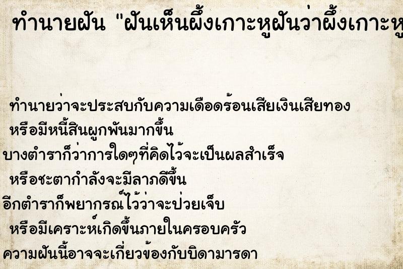 ทำนายฝันทำนายฝันฝันเห็นผึ้งเกาะหูฝันว่าผึ้งเกาะหู