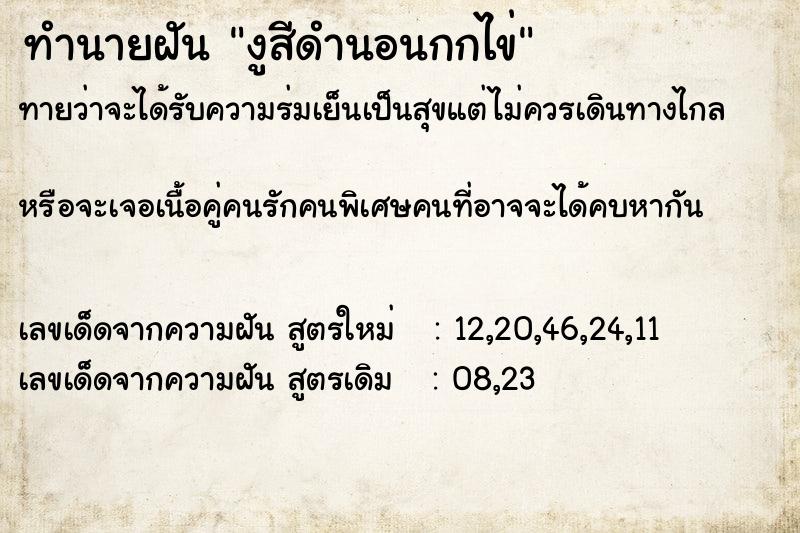 ทำนายฝันทำนายฝันงูสีดำนอนกกไข่