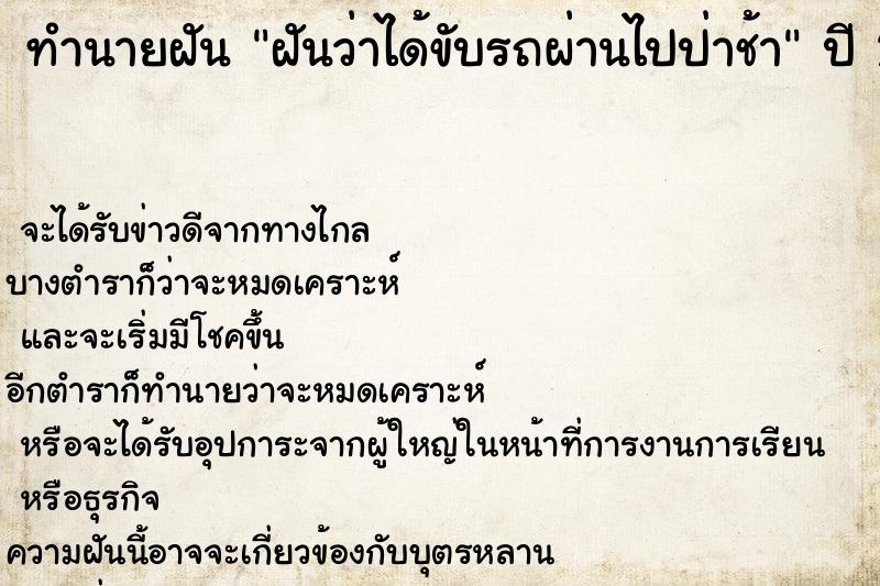 ทำนายฝันฝันว่าได้ขับรถผ่านไปป่าช้า ทำนายฝันทำนายฝันฝันว่าได้ขับรถผ่านไปป่าช้า
