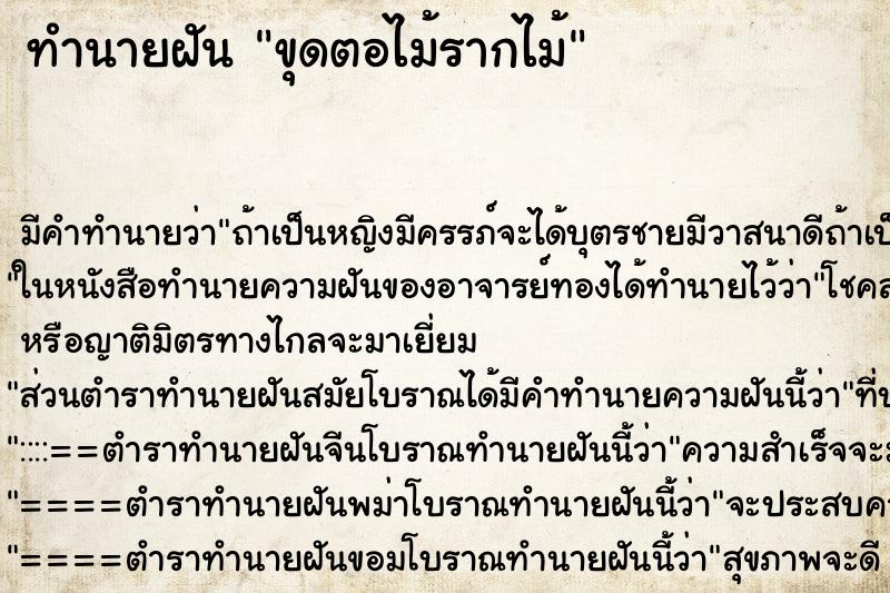 ทำนายฝันขุดตอไม้รากไม้ ทำนายฝันทำนายฝันขุดตอไม้รากไม้