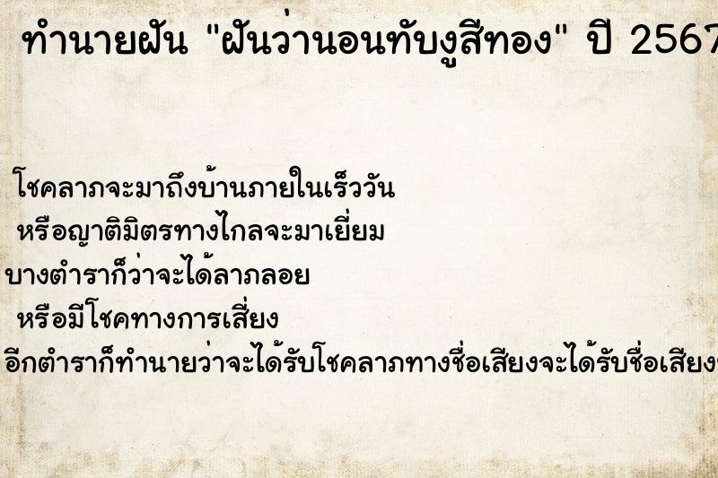 ทำนายฝันฝันว่านอนทับงูสีทอง ทำนายฝันทำนายฝันฝันว่านอนทับงูสีทอง