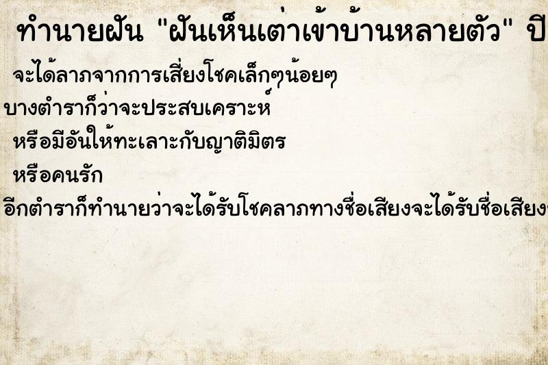 ทำนายฝันฝันเห็นเต่าเข้าบ้านหลายตัว ทำนายฝันทำนายฝันฝันเห็นเต่าเข้าบ้านหลายตัว