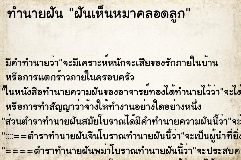 ทำนายฝัน ฝันเห็นหมาคลอดลูก ทำนายฝัน ฝันเห็นหมาคลอดลูก