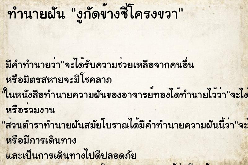 ทำนายฝัน งูกัดข้างซี่โครงขวา ทำนายฝัน งูกัดข้างซี่โครงขวา