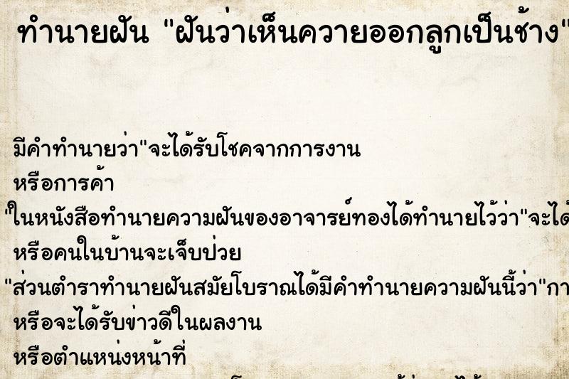 ทำนายฝันทำนายฝันฝันว่าเห็นควายออกลูกเป็นช้าง