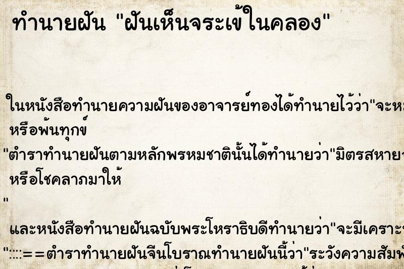 ทำนายฝันทำนายฝันฝันเห็นจระเข้ในคลอง