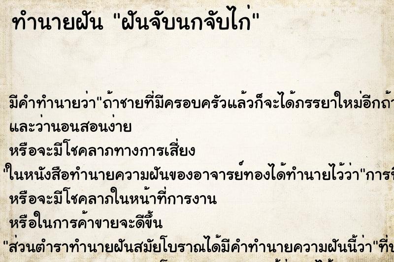 ทำนายฝัน ฝันจับนกจับไก่ ทำนายฝัน ฝันจับนกจับไก่