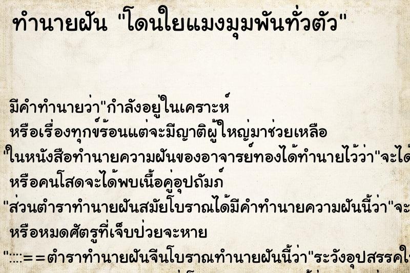 ทำนายฝันโดนใยแมงมุมพันทั่วตัว ทำนายฝันทำนายฝันโดนใยแมงมุมพันทั่วตัว