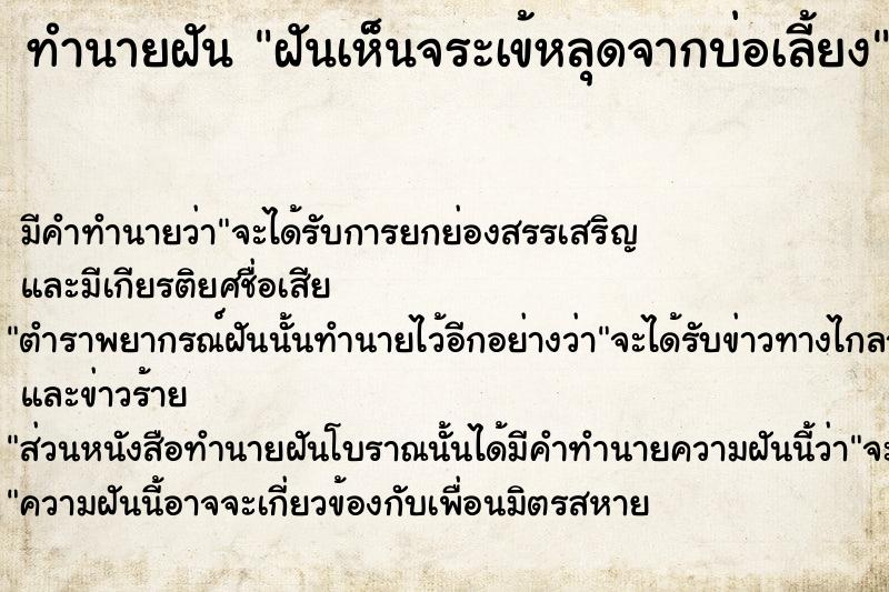 ทำนายฝันทำนายฝันฝันเห็นจระเข้หลุดจากบ่อเลี้ยง
