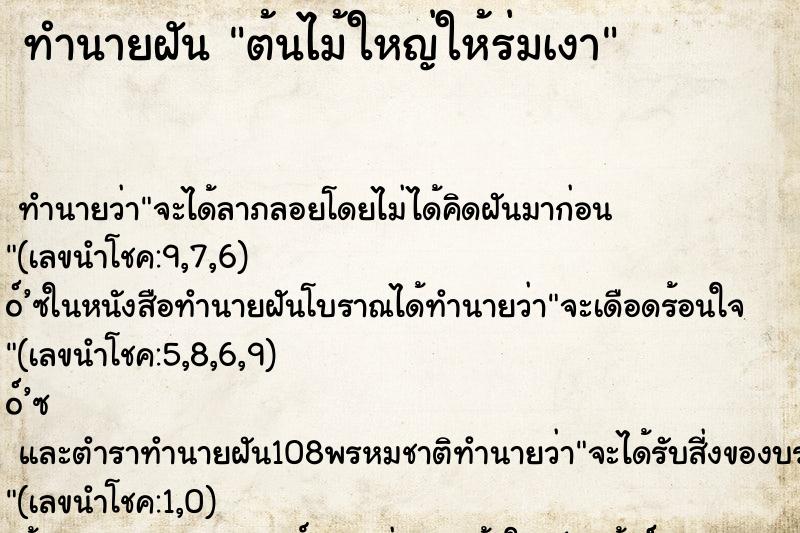 ทำนายฝัน ต้นไม้ใหญ่ให้ร่มเงา ทำนายฝัน ต้นไม้ใหญ่ให้ร่มเงา