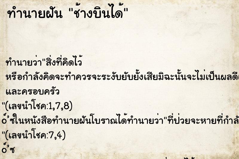ทำนายฝันช้างบินได้ ทำนายฝันทำนายฝันช้างบินได้