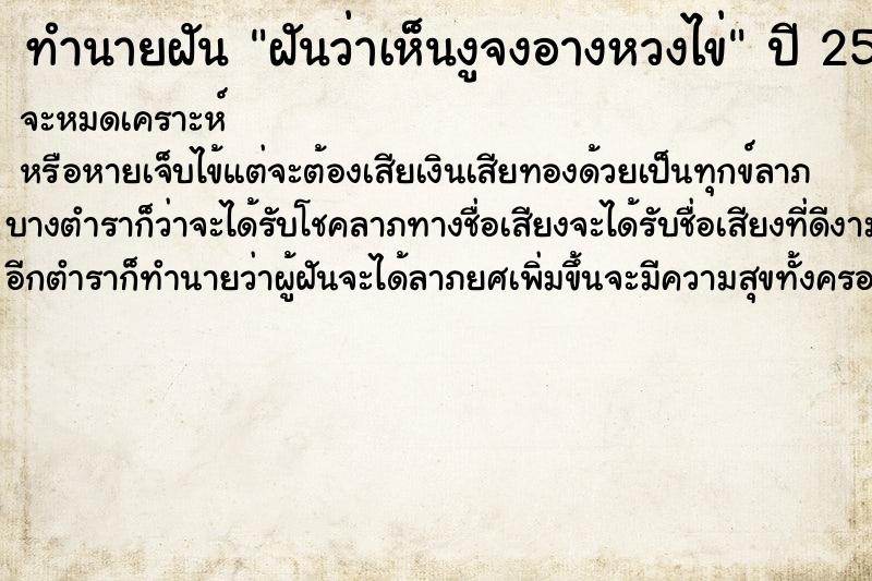 ทำนายฝันฝันว่าเห็นงูจงอางหวงไข่ ทำนายฝันทำนายฝันฝันว่าเห็นงูจงอางหวงไข่