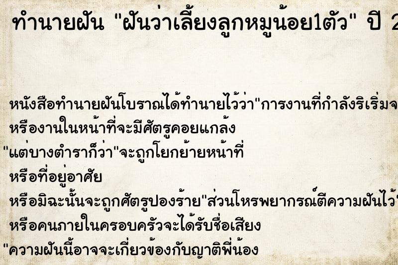 ทำนายฝัน ฝันว่าเลี้ยงลูกหมูน้อย1ตัว ตำราโบราณ แม่นที่สุดในโลก