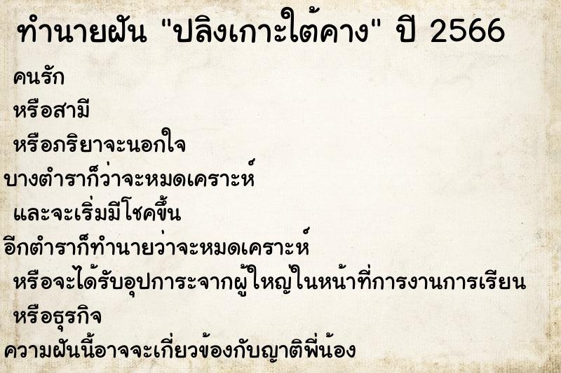 ทำนายฝันปลิงเกาะใต้คาง ทำนายฝันทำนายฝันปลิงเกาะใต้คาง