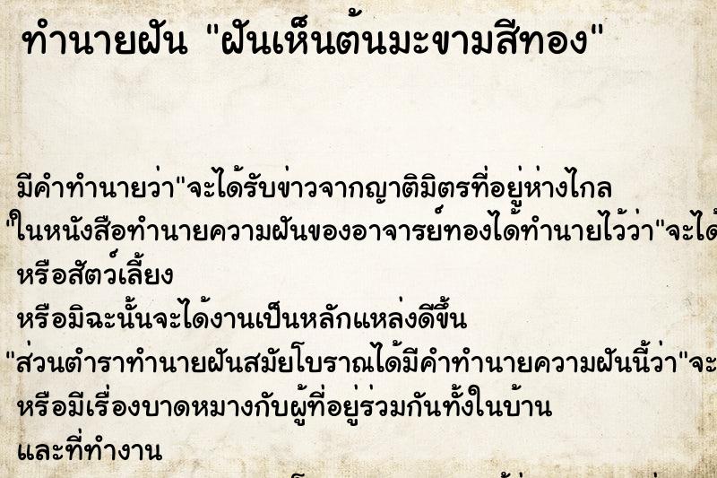 ทำนายฝัน ฝันเห็นต้นมะขามสีทอง ทำนายฝัน ฝันเห็นต้นมะขามสีทอง